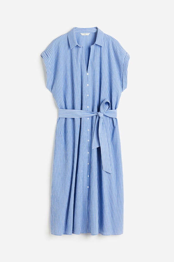 H&M Blusenkleid mit Gürtel Blau/Gestreift