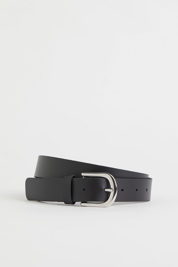 H&M Leather Belt Black/silver-coloured