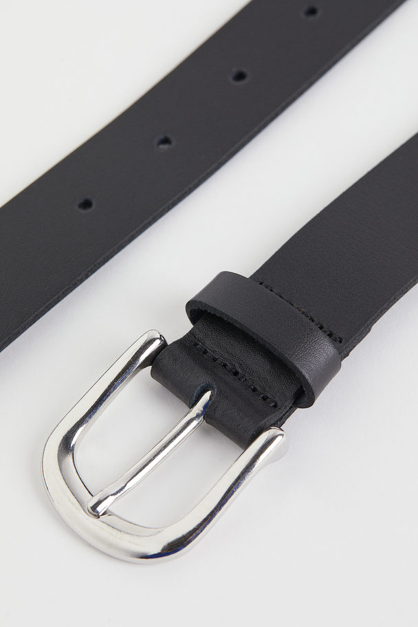 H&M Leather Belt Black/silver-coloured