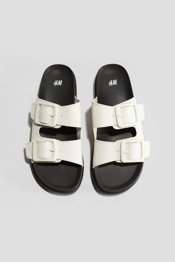 H&M Slippers Met Dubbele Voetband Wit/zwart