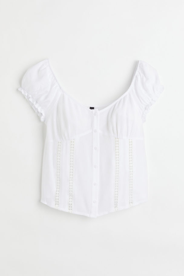 H&M Lace-trimmed Crêpe Top White