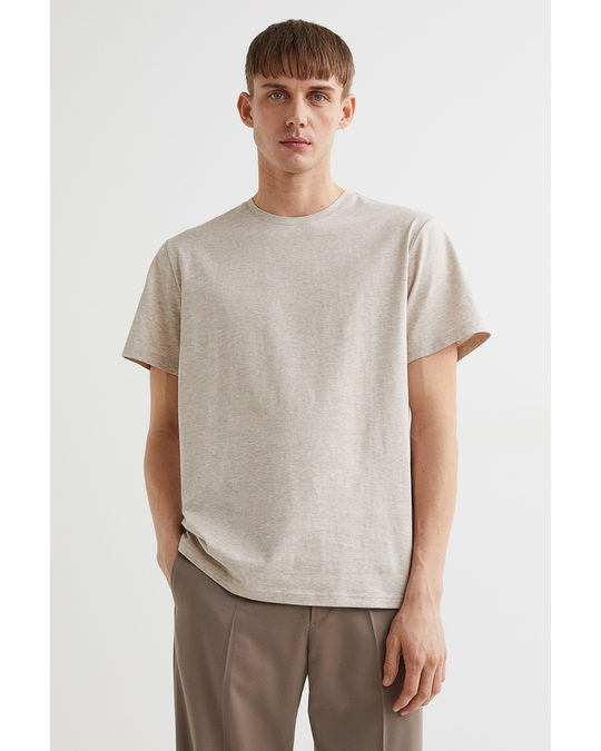 H&M Regular Fit Premium Cotton T-shirt Light Beige Marl