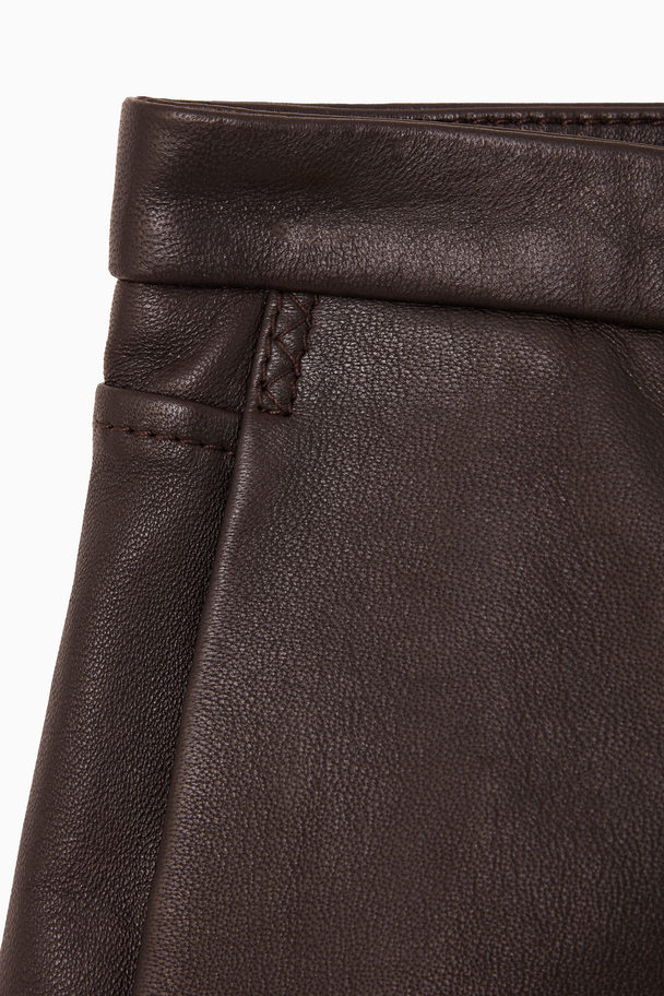 COS Broderie Anglaise Leather Utility Trousers Dark Brown
