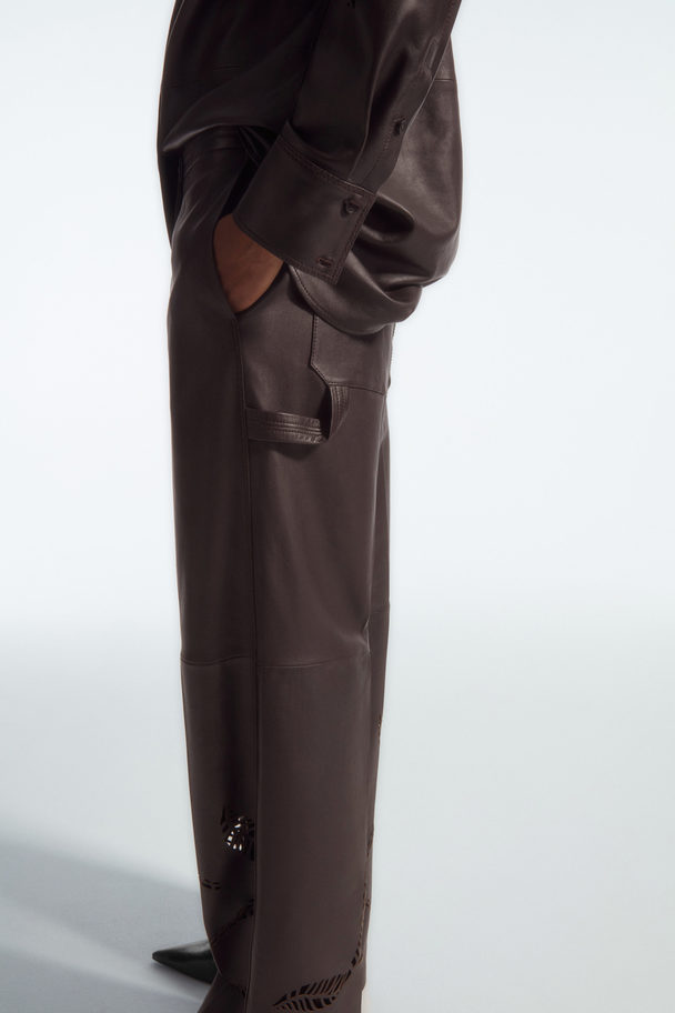 COS Broderie Anglaise Leather Utility Trousers Dark Brown