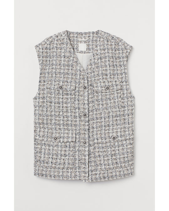 H&M Textured-weave Gilet White/beige-patterned