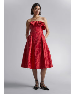 Ärmlös Midi-klänning Med Volang Röd