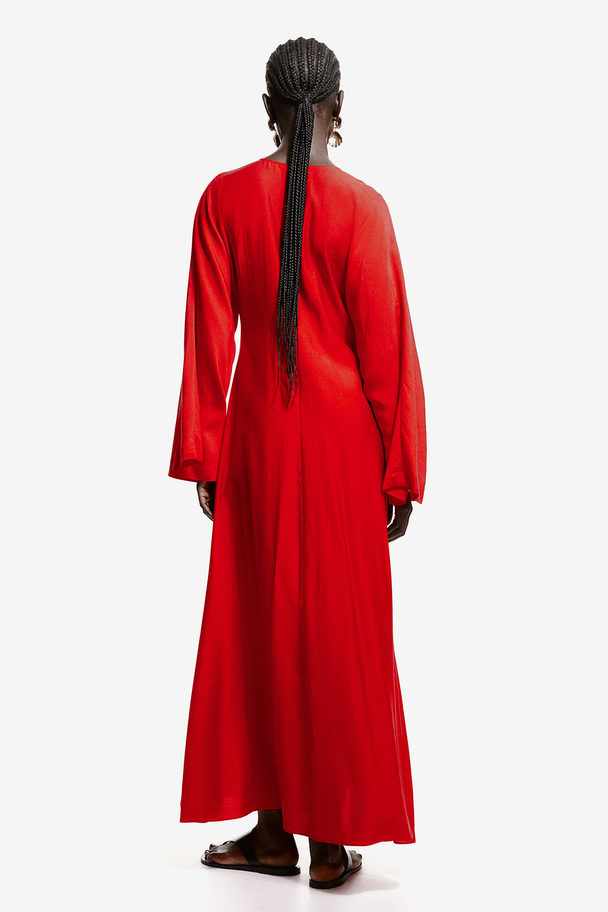 H&M Lace-up Kaftan Dress Bright Red