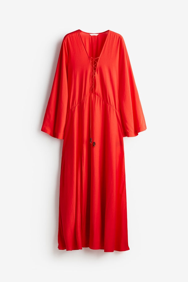 H&M Lace-up Kaftan Dress Bright Red