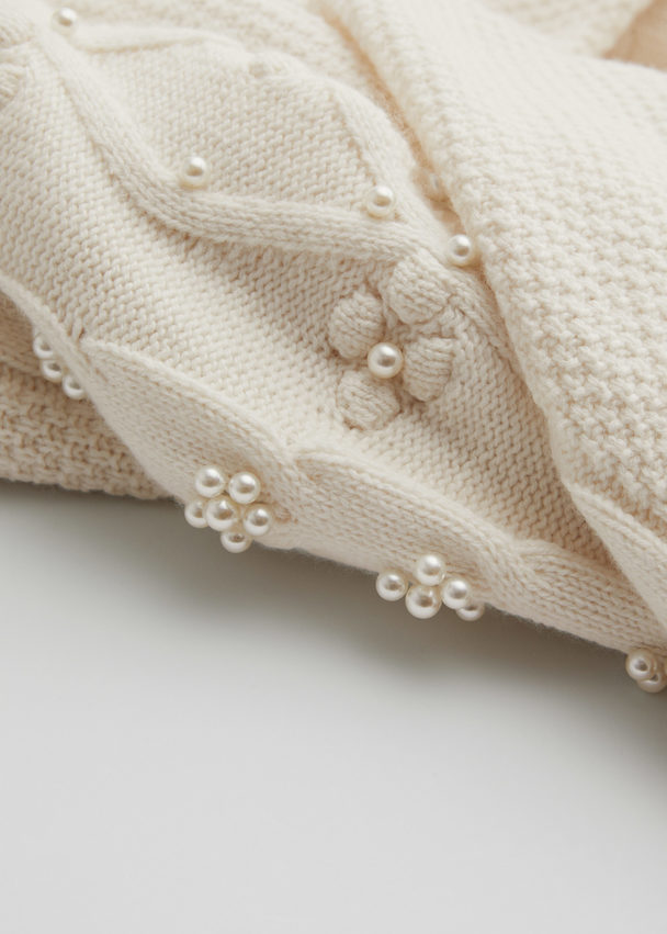 & Other Stories Pearl Bead Cable Knit Jumper Cream