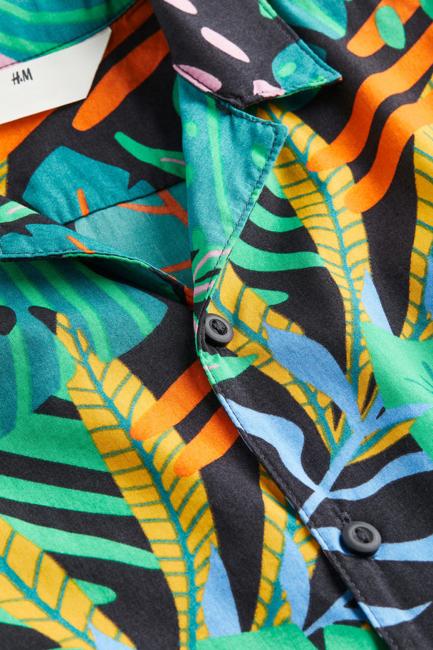 H&M Printed Resort Shirt Green/tropical Leaves