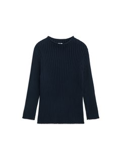 Rib-knitted Longsleeve Dark Blue