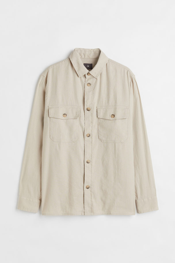 H&M Regular Fit Linen-blend Overshirt Light Greige