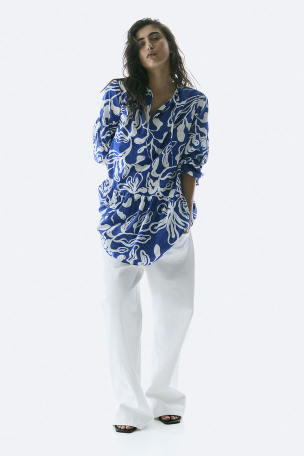 H&M Baumwollkleid Blau/Weiß gemustert