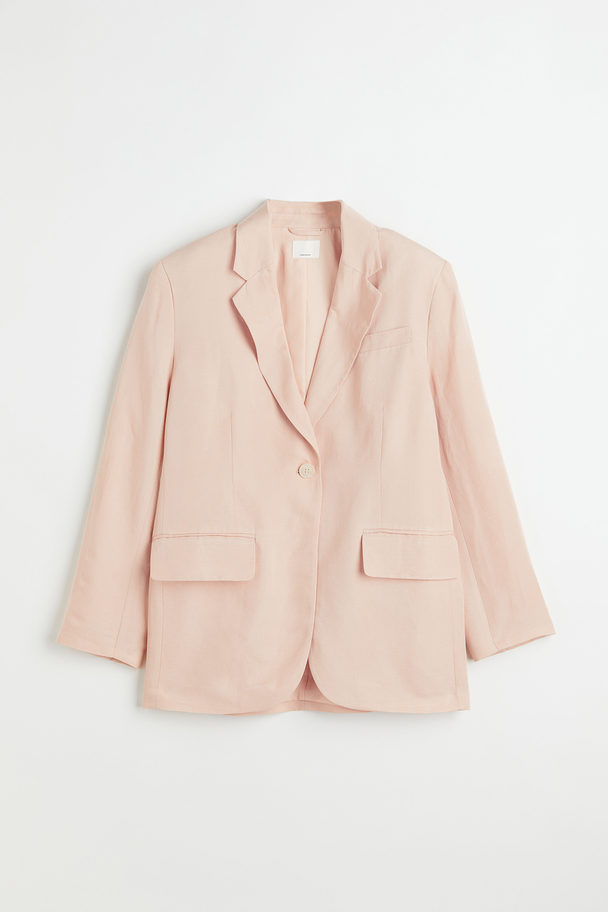 H&M Oversized Linen-blend Jacket Light Beige