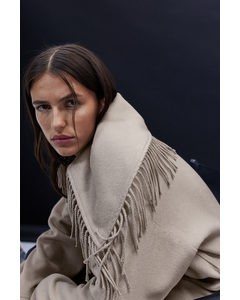 Oversized Poncho Med Frynsekant Lys Beige