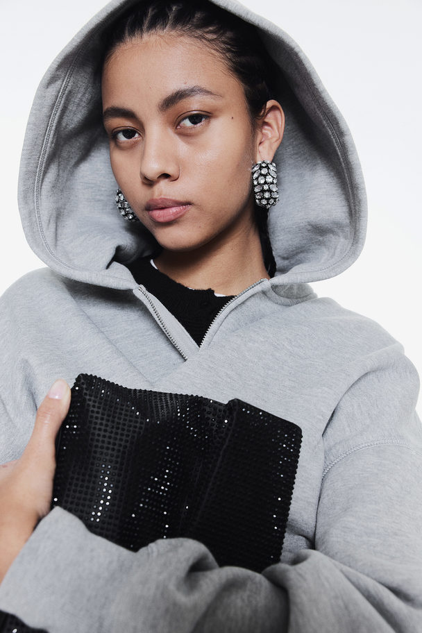 H&M Oversized Zip-through Hoodie Light Grey Marl