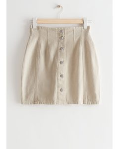 Buttoned High Waist Denim Skirt Beige