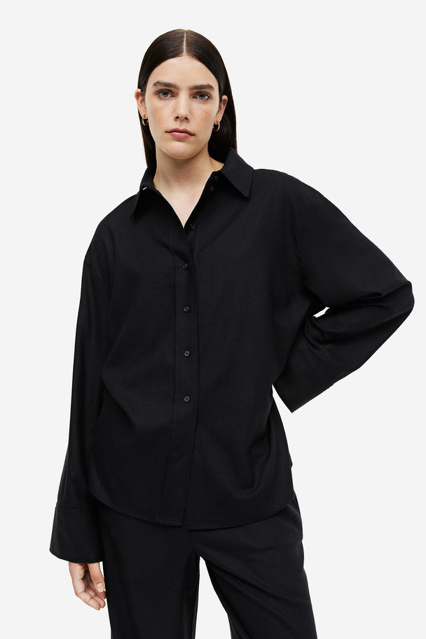 H&M Zijden Overhemdblouse Zwart