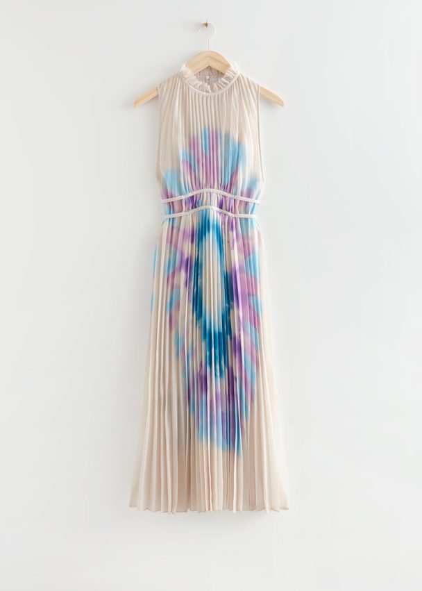 & Other Stories Geplisseerde Midi-jurk Met Print Roomwit/blauw/roze