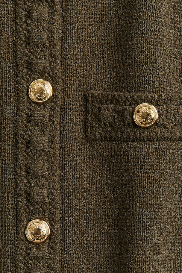 H&M Textured-knit Cardigan Dark Khaki Green