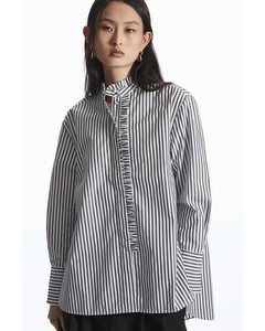 Relaxed-fit Ruffled Poplin Shirt White / Striped