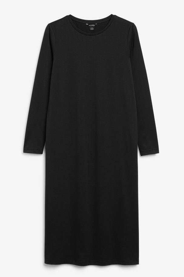 Monki Zwarte Midi-jurk Met Lange Mouwen Zwart