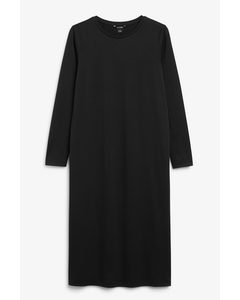 Zwarte Midi-jurk Met Lange Mouwen Zwart