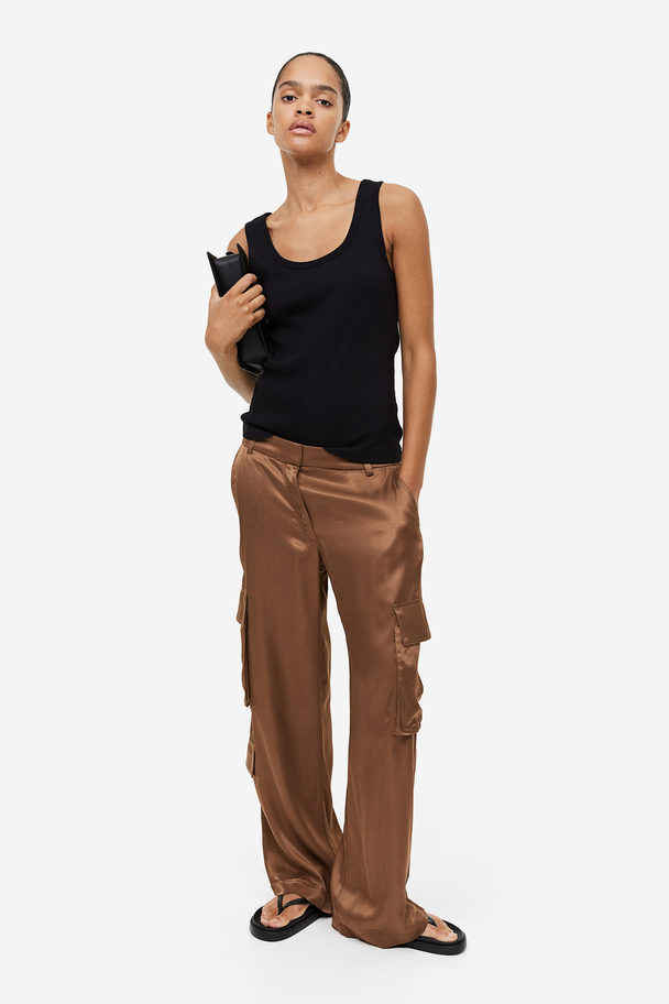 H&M Satin Cargo Trousers Brown