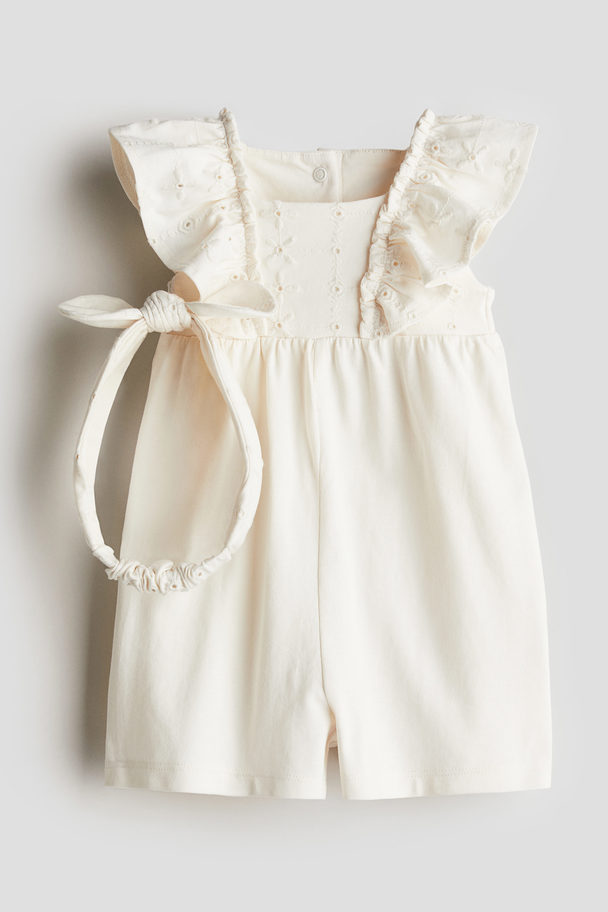 H&M 2-piece Embroidered Cotton Set Cream