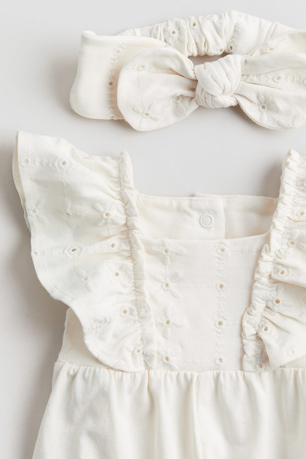 H&M 2-piece Embroidered Cotton Set Cream