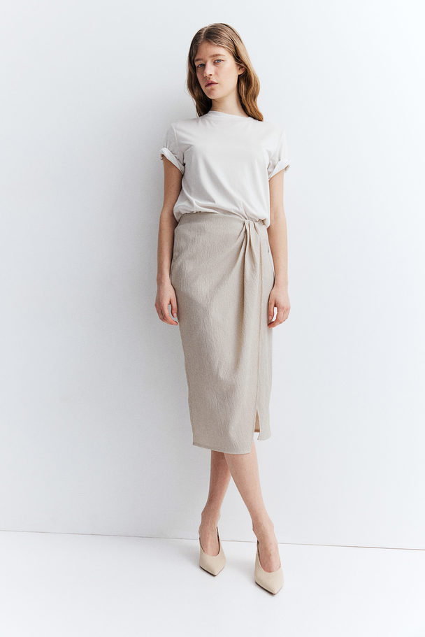 H&M Textured-knit Wrap Skirt Light Beige