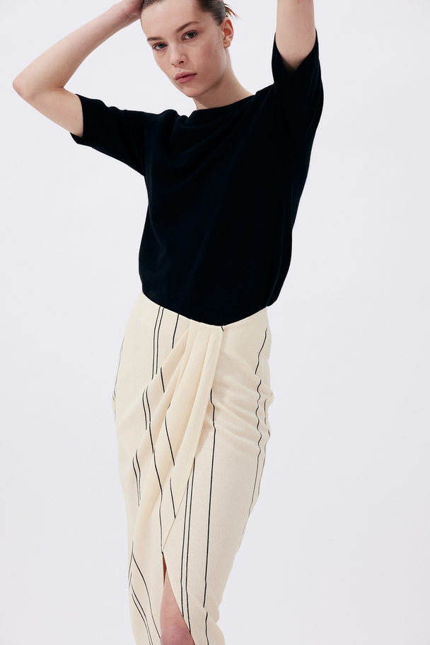 H&M Textured-knit Wrap Skirt Cream/striped