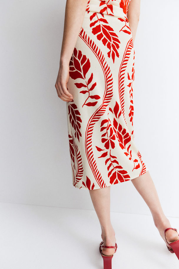 H&M Textured-knit Wrap Skirt Cream/red Patterned