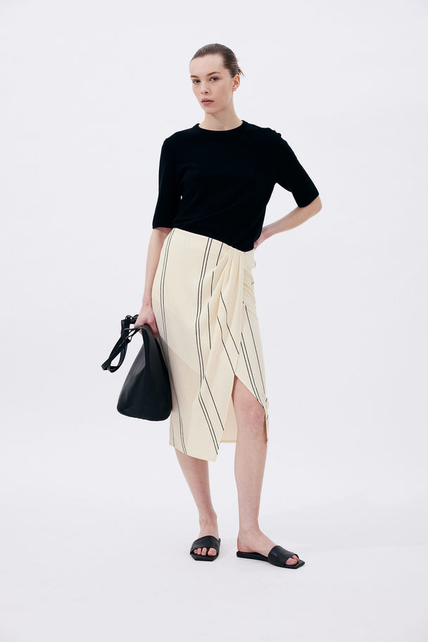 H&M Textured-knit Wrap Skirt Cream/striped