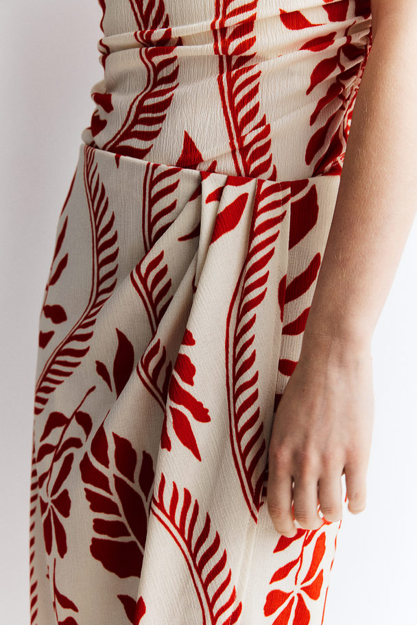 H&M Textured-knit Wrap Skirt Cream/red Patterned