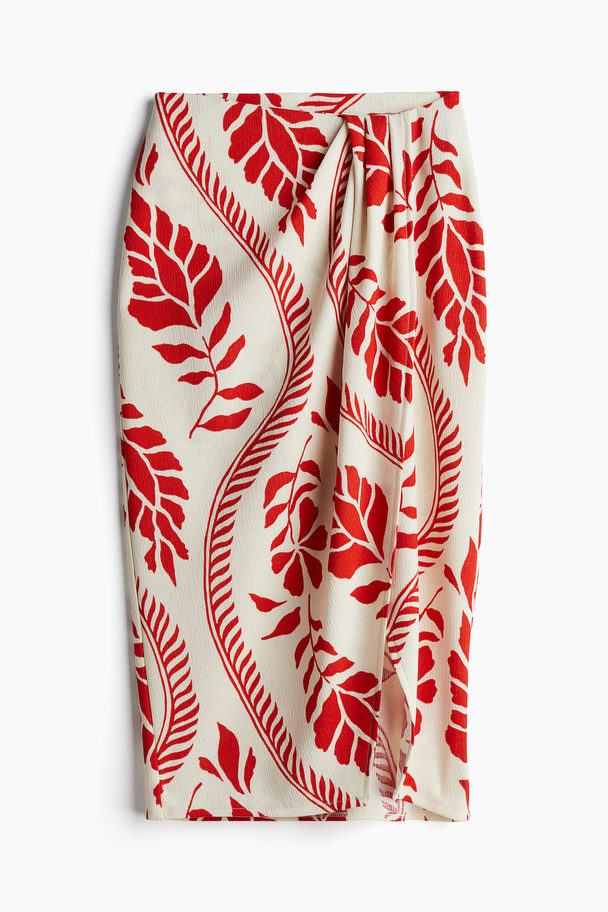 H&M Textured-knit Wrap Skirt Cream/red Patterned