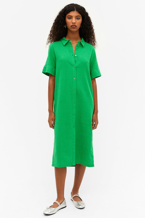 Monki Green Linen Blend Shirt Dress Green