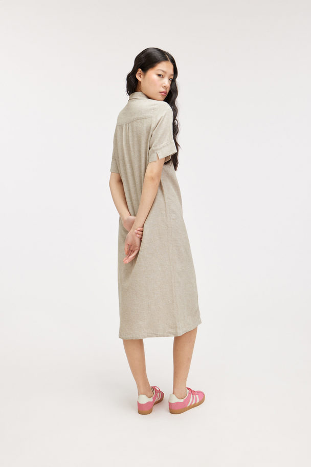 Monki Grey Linen Blend Shirt Dress Grey
