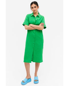 Green Linen Blend Shirt Dress Green