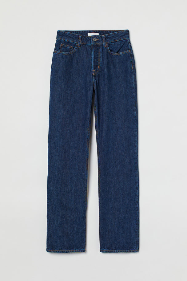 H&M Straight High Jeans Donker Denimblauw