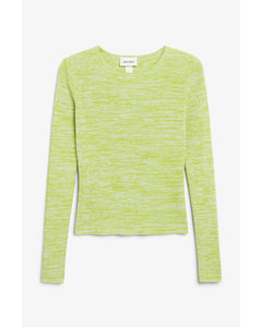 Long Sleeve Rib Knit Sweater Bright Green Melange