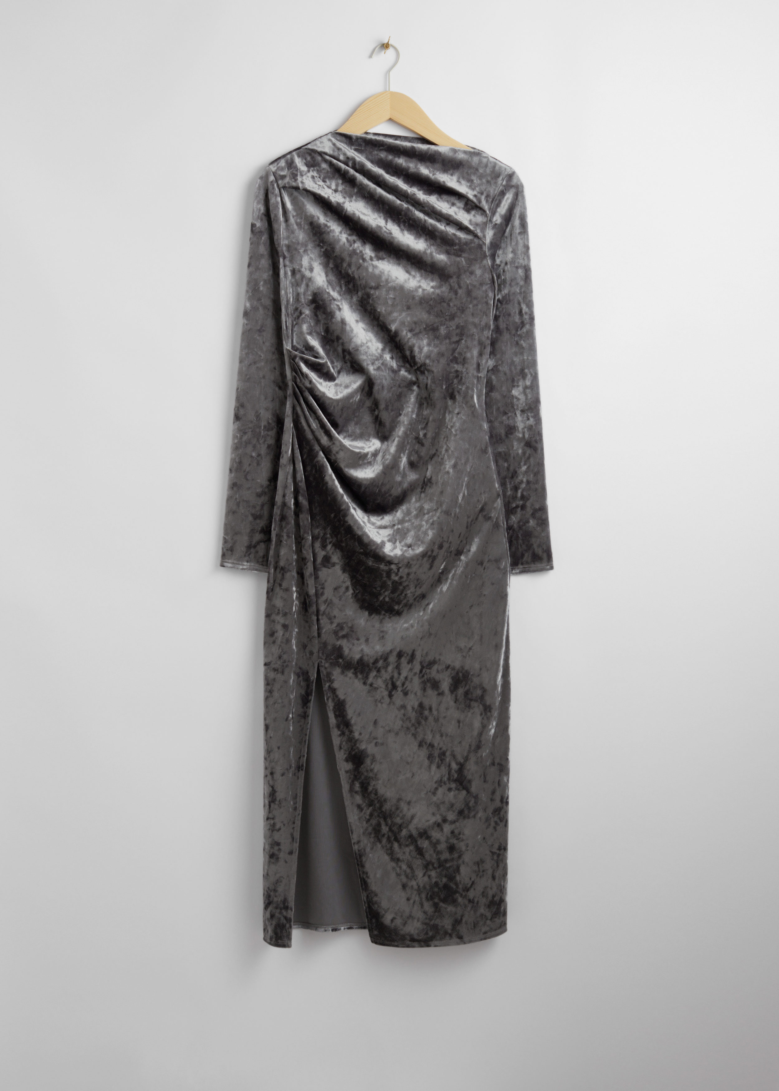 Billede af & Other Stories Draped Velvet Midi Dress Grey, Festkjoler I størrelse M