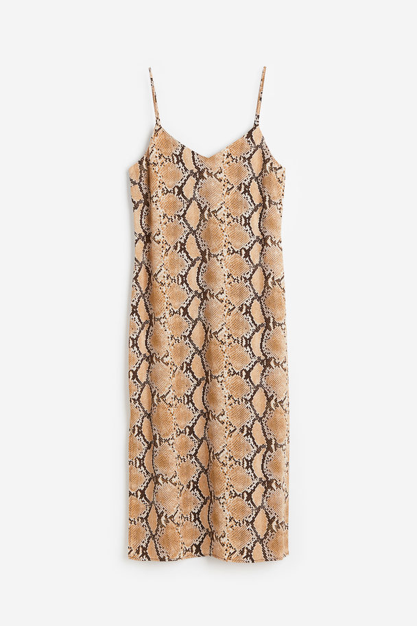 H&M Crêpe Slip Dress Beige/snakeskin-patterned