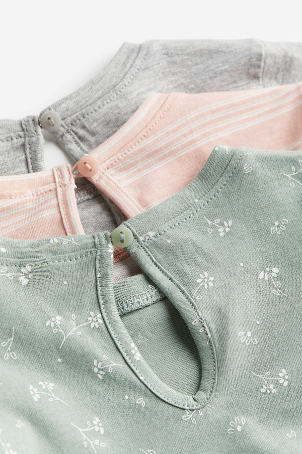 H&M 3-pack Cotton Jersey Tops Dusty Green/floral
