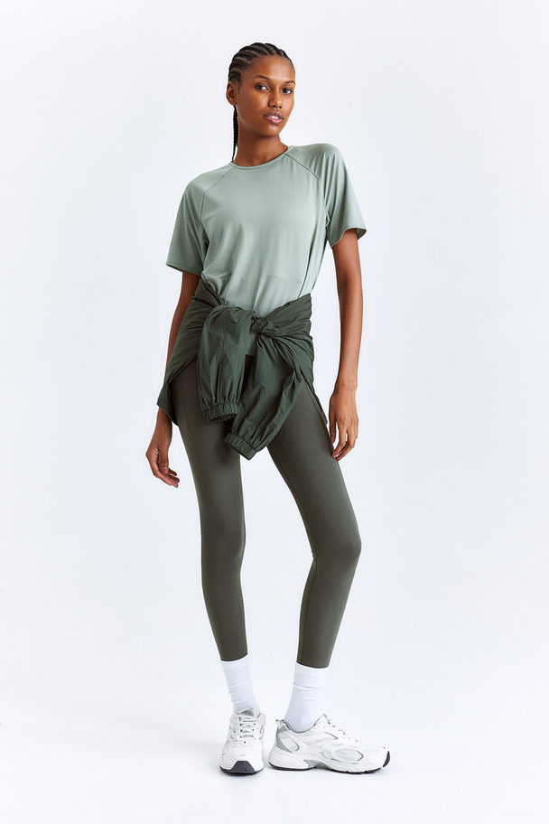 H&M Drymove™ Pocket-detail Sports Leggings Khaki Green