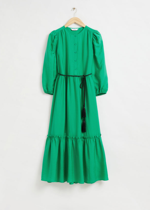 & Other Stories Femininetassel Belt Tunic Dress Bright Green
