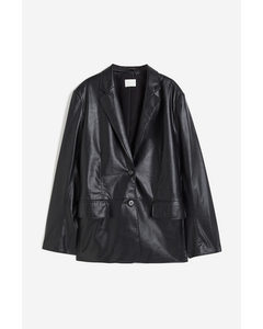 Oversized Blazer Met Coating Zwart