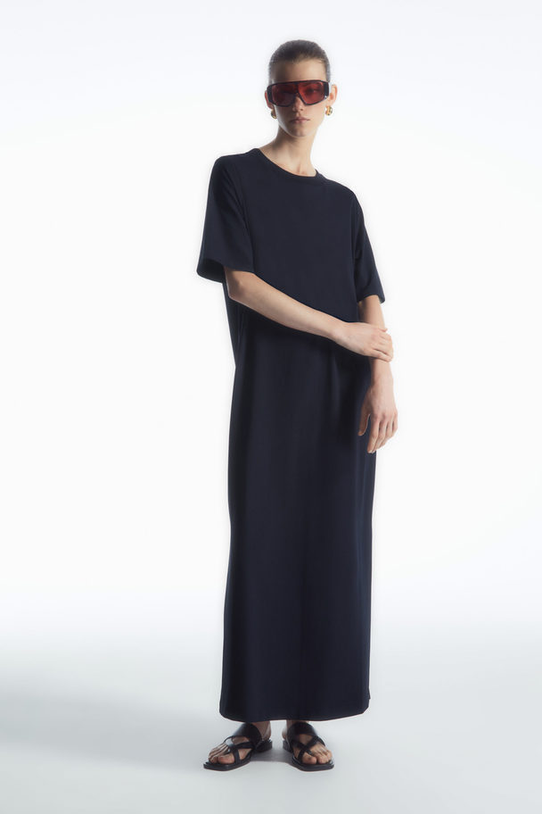 COS Split-hem Midi T-shirt Dress Navy Blue