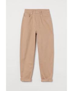 Mom Loose-fit Twill Trousers Beige