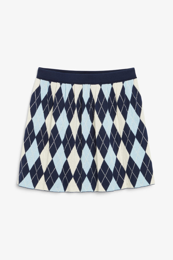 Monki Pleated Mini Skirt Blue Argyle
